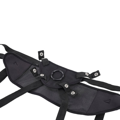 Black Sportsheets breathable strap on harness with adjustable straps and central O-ring for interchangeable attachments.