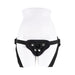 Black breathable mesh strap on harness with adjustable straps displayed on a white mannequin torso.