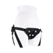 Black breathable mesh strap on harness with adjustable straps displayed on a white mannequin torso.