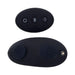 Black oval wireless remote control and matching vibrator with control buttons and USB charging port.