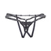 Black high-waisted adjustable strap-on harness with reinforced O-ring and multiple buckles for custom fit.