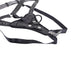 Black adjustable high-waisted strap-on harness with reinforced padding and interchangeable O-ring for custom fit.