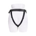 Black high-waisted adjustable strap-on harness displayed on a white mannequin torso.