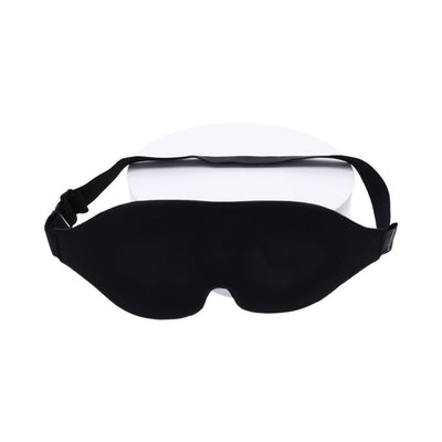 Black Sportsheets Blackout Blindfold with adjustable elastic strap and contoured memory foam design for comfortable sensory deprivation.
