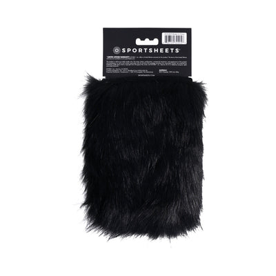 Black faux fur sensory mitt with hidden spikes, packaged with Sportsheets branded label.