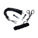 Black faux leather flogger, black silky rope, dual nipple suckers, and black safety scissors from the Sportsheets Tied and Twisted Bondage Kit.