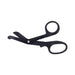 Black safety shears with rounded tips and ergonomic handles for safe cutting in bondage play.