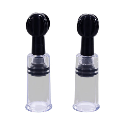 Pair of clear nipple suckers with black twist suction tops from the Sportsheets Tied and Twisted Bondage Kit.
