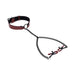 Red adjustable collar with black O-ring connected by black chains to two red-tipped adjustable nipple clamps on white background.