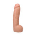 Vanilla-colored 12-inch realistic dildo with textured veins and suction cup base on white background.