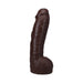 Dark brown realistic 12-inch dildo with detailed texture and suction cup base standing upright on white background.