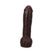 Realistic dark brown 12-inch Vac-u-lock compatible dildo with textured veins and suction cup base.