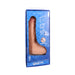 Vanilla-colored 9.5-inch realistic dildo in blue packaging with Vac-U-Lock suction cup and harness compatibility.
