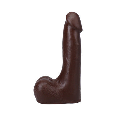 Chocolate-colored realistic 7-inch dildo with detailed texture and suction cup base for hands-free use.