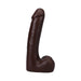 Chocolate-colored realistic 9-inch dildo with detailed texture and suction cup base for hands-free use.
