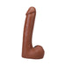 Caramel-colored 9-inch realistic dildo with detailed texture and suction cup base for hands-free use.