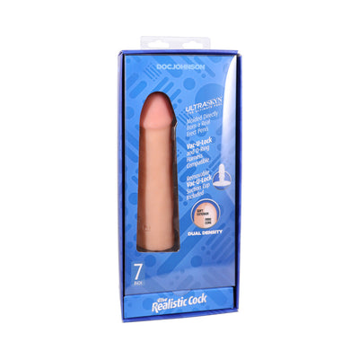 7-inch realistic dildo in vanilla color with dual density design, displayed in blue Doc Johnson packaging.