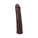Chocolate-colored realistic 9-inch dildo with detailed texture and smooth finish on white background.