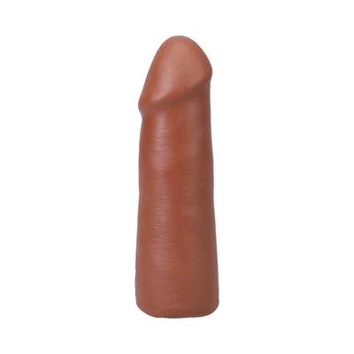 Caramel-colored 5-inch realistic dildo with smooth texture and Vac-U-Lock compatible base on white background.