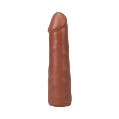 Caramel-colored 7-inch realistic dildo with detailed texture and smooth finish on white background.