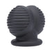 Black silicone ball stretcher with ribbed texture and flexible design for comfort and support.