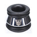 Black silicone and polished metal ring with engraved emblem, designed for comfort and support in intimate wear.