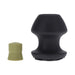 Small black silicone Kum Keeper plug with removable beige stopper shown on white background.