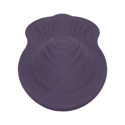 Dusty purple iRide Pleasure Seat Throb with textured silicone surface and control buttons on front center.