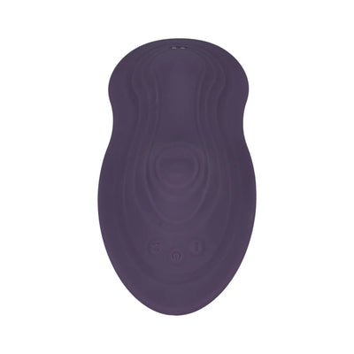 Dusty purple iRide Pleasure Seat Throb with textured silicone surface and control buttons visible on top.