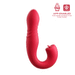 Red app-controlled thrusting vibrator with curved design and clitoral stimulator, featuring interactive functions and pressure sensing.