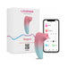 Lovense Tenera 2 Bluetooth clitoral suction stimulator in pink and blue with app control displayed on smartphone and packaging box.