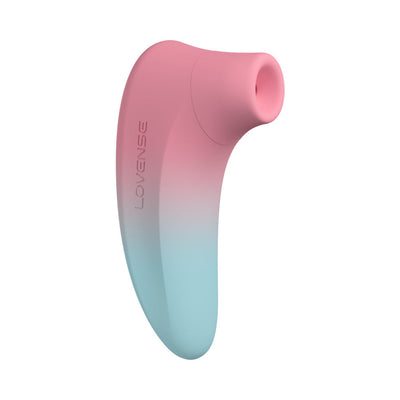 Lovense Tenera 2 clitoral suction vibrator in pink and blue gradient with ergonomic design and silicone cover.
