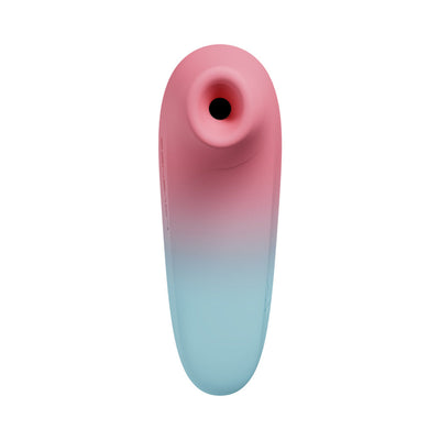Top view of Lovense Tenera 2 clitoral suction vibrator in pink and blue gradient silicone.