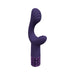 Purple silicone rechargeable vibrator with curved design and decorative textured base for targeted stimulation.