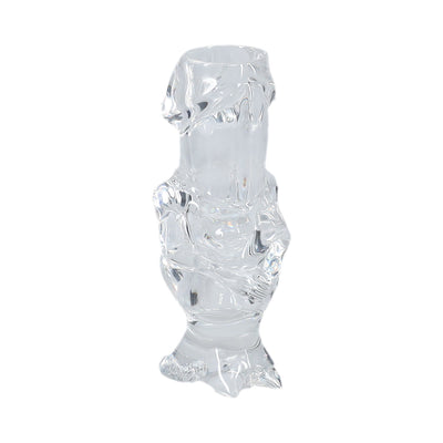 Clear tall shot glass with a playful sculpted design, made from high-quality transparent material.