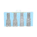 Set of four clear novelty tall shot glasses with playful character shapes in blue packaging.