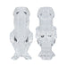 Clear tall shot glasses shaped like playful cartoon characters, designed as a humorous couples set.