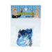 Package of blue and silver playful confetti shapes in a clear bag with festive party-themed header card.