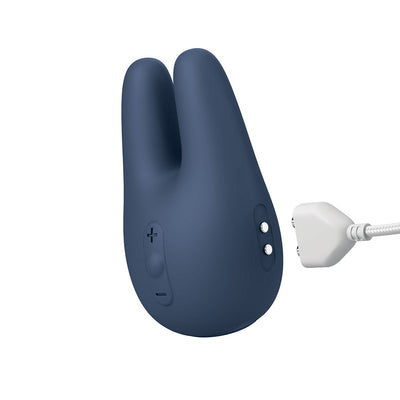 Slate gray Jimmyjane Form 2 PRO dual motor clitoral stimulator with magnetic USB charging cable.