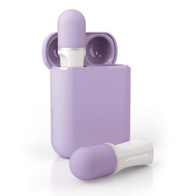 Jimmyjane Hello Touch Pro mini fingertip massagers in lavender with matching charging and remote case.