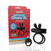 Black Screaming O Ohare XL remote controlled vibrating double ring with bunny ears and matching remote next to red product box
