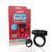 Black Screaming O Remote Controlled Switch vibrating ring with packaging and small remote control on white background.