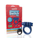 Blue Screaming O Remote Controlled Switch Vibrating Ring with black remote and red product packaging on white background.