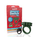 Green Screaming O Remote Controlled Switch Vibrating Ring with packaging and black remote control on white background.