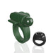 Dark green double-sided vibrating ring with a remote control featuring a sleek black design.