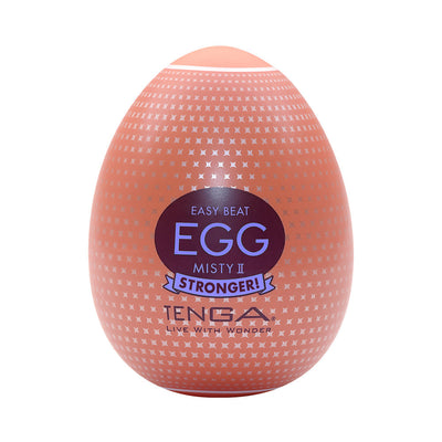 Tenga EGG Misty II Stronger textured egg-shaped pleasure product in peach with patterned design and branding label