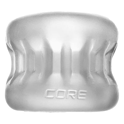 Clear silicone ballstretcher with ribbed outer texture and hourglass shape, embossed with CORE logo.
