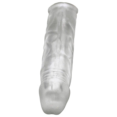 Clear silicone ultra-slim cocksheath with textured veining and a snug fit design.