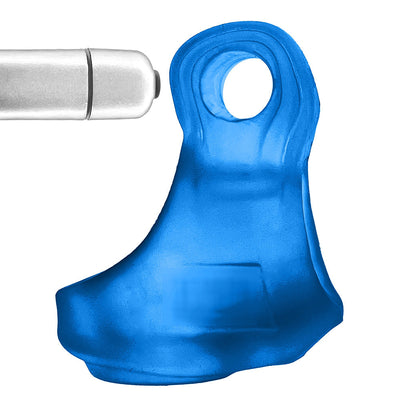 Blue translucent silicone cocksling with separate silver LED light insert for glow effect.