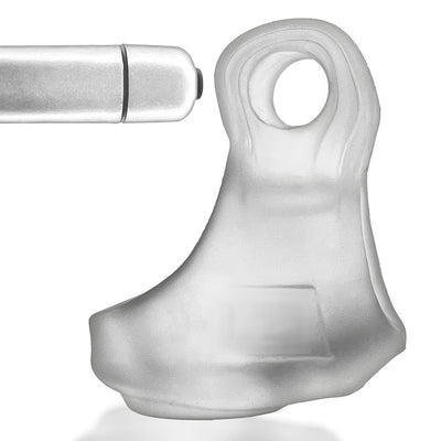 Clear silicone LED-lit cocksling with separate silver waterproof LED bullet light accessory.